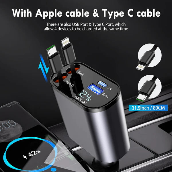 4 in 1 Retractable Car Charger