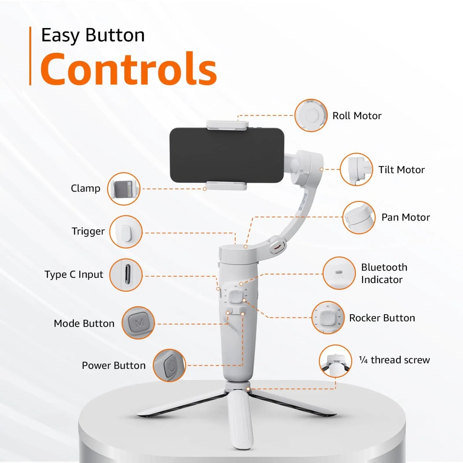 Basics Foldable 3 Axis Gimbal Stabilizer with Advanced Gyroscope (Light Grey)