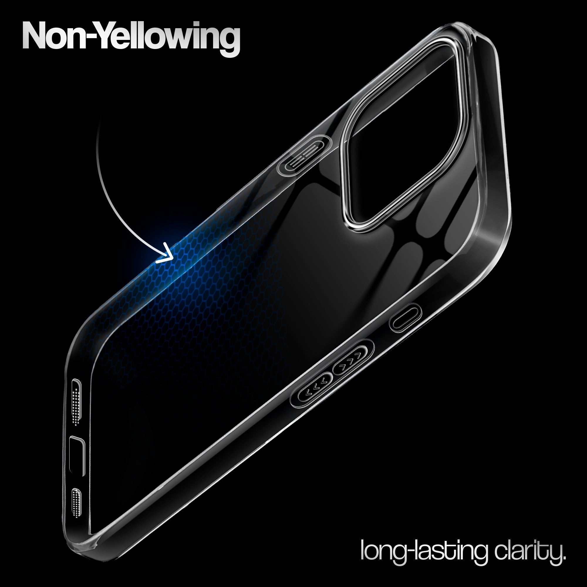 Crystal Clear Anti-Yellow Transparent Back Cover Case With Camera Ring Protection for Apple iPhone 15 Pro